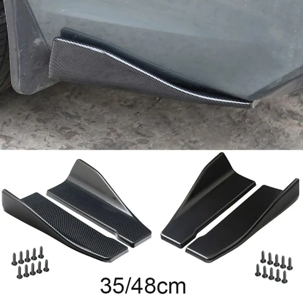 35/48cm Universal Fit Car Spoiler Lateral Bumper Rear Side Skirt Lip Rocker Wings Carbon Fiber Glossy Black Protection Trims view 2