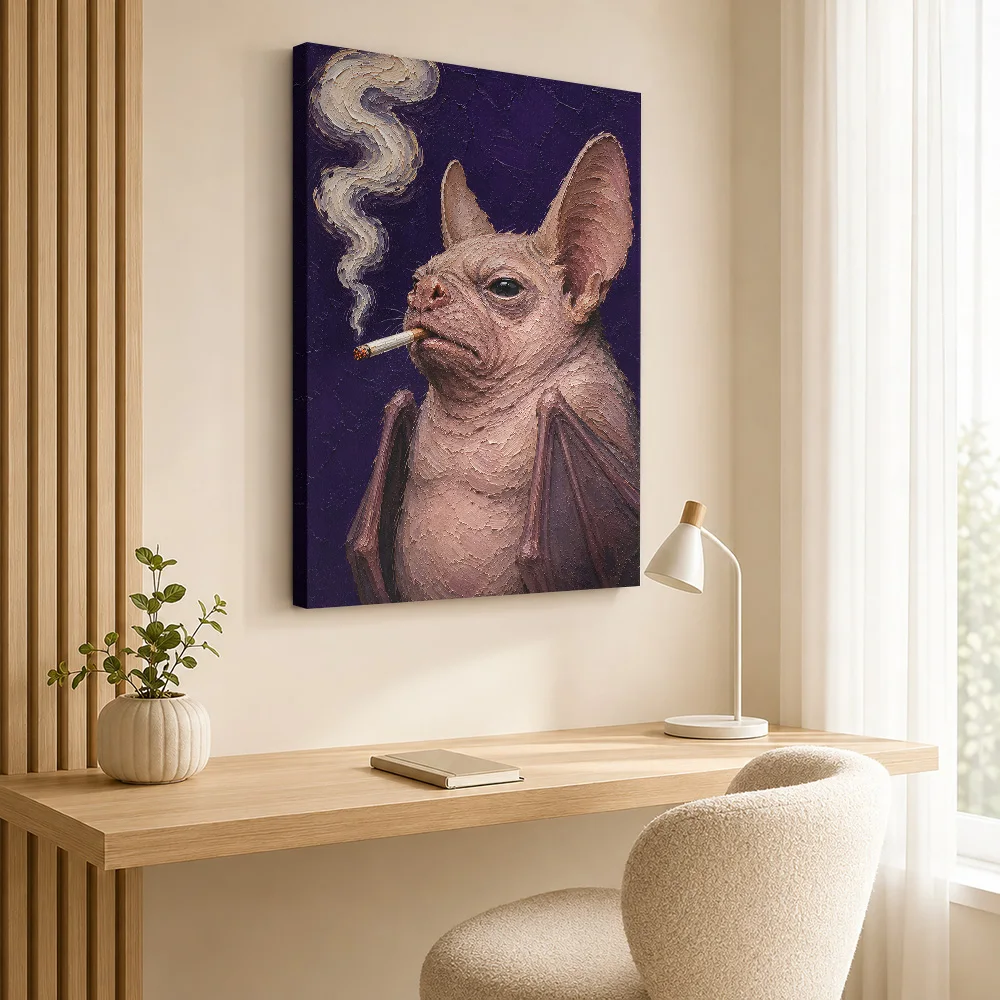 Bat Smoking a Cigarette Canvas Print Poster Customized Modern Aesthetic Wall Art for Bedroom Decor Ready to Hang Gift for Fans