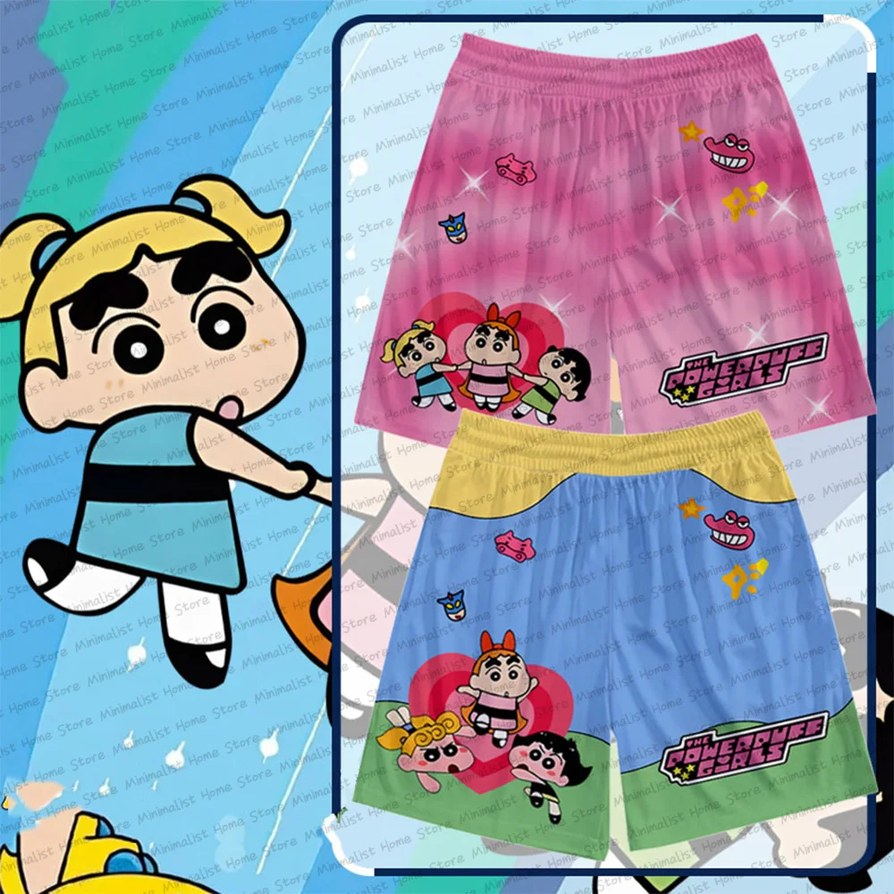 

MINISO Summer New Football Shorts For Adult/Kid Cartoon Shin-chan Pattern Short Pants Beach Short Casual Mesh Sport Shorts