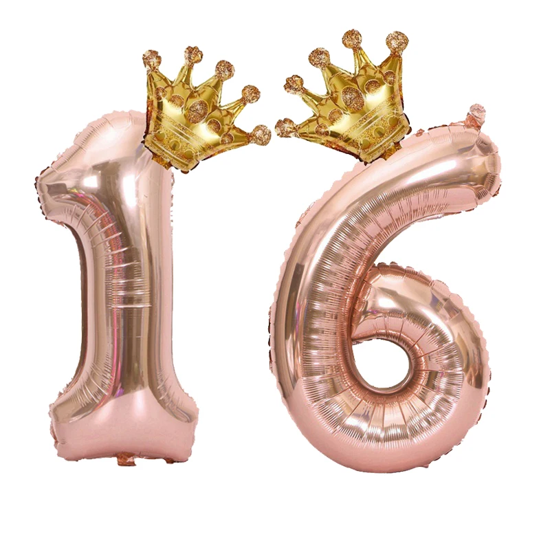 1 STÜCK 32 Zoll Roségold Krone Digitale Zahlenfolienballons Prinzessin Geburtstag Dekoration Party Hochzeit Weihnachten Zahlenballon Anniv