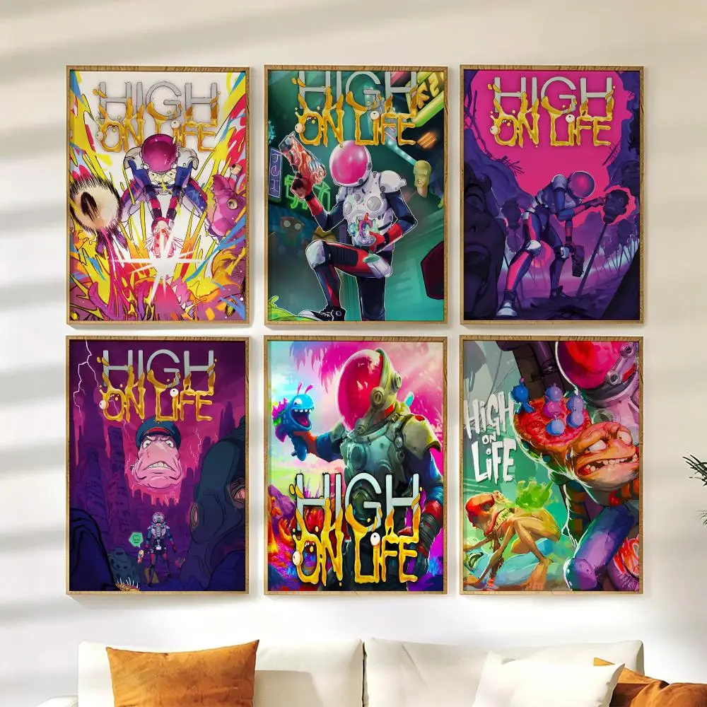 H-High On Life Poster Wall Stickers HD Painting Self Adhesive Art Decals for Bedroom Living Room Home Decor