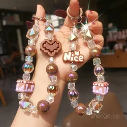 Love Square Nice Bracelet Women's Chocolate Candy Color Sweet Sister Dopamine Mobile Phone Chain Lanyard Short Clip Sling