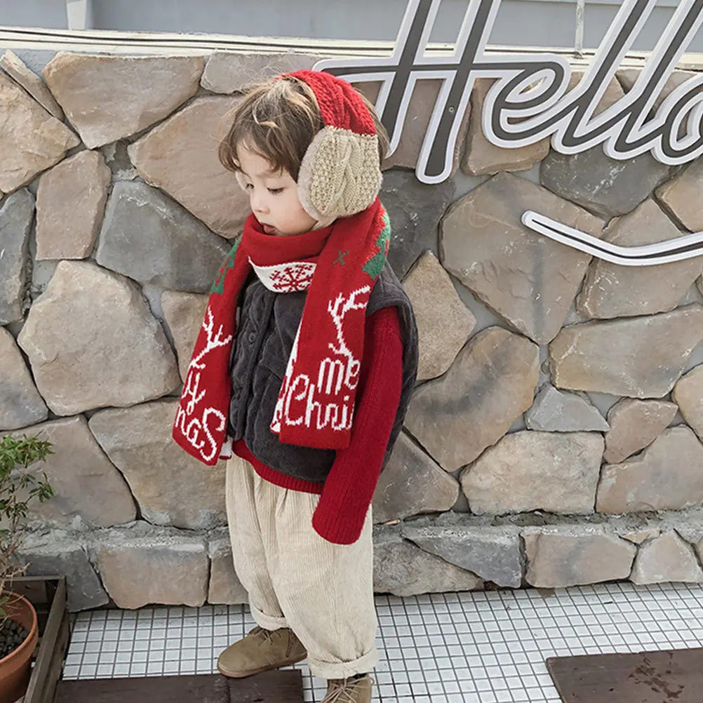 

2 шт., рождественский зимний детский шарф, комплект наушников, красный, зеленый, теплый, мягкий, стильное украшение, рождественский шарф