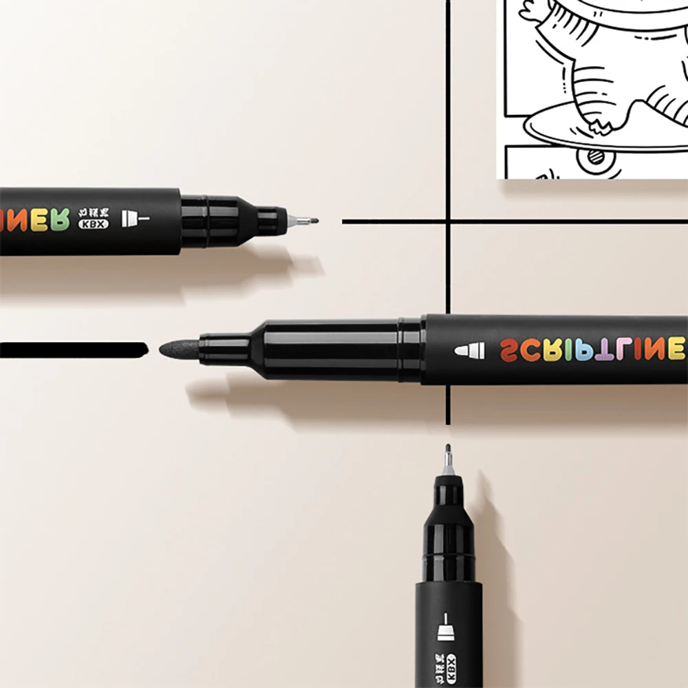 6 قطع من قلم تدوين الخطاف ذو الرأس المزدوج باللون الأسود/اللون للفن، فرشاة رسم سريعة الجفاف تعتمد على الماء