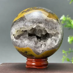 Natural Mineral Quartz Ocean Jasper Geode Ball Healing Aura Divination Altar Witchcraft Energy Home Feng Shui Ornament + Base