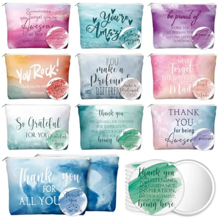 

Pcs Employee Appreciation Gifts for Women Teacher al Canvas Makeup Bag Portable Compact Mirror Bulk Cosmetic Bag Thank You Gift