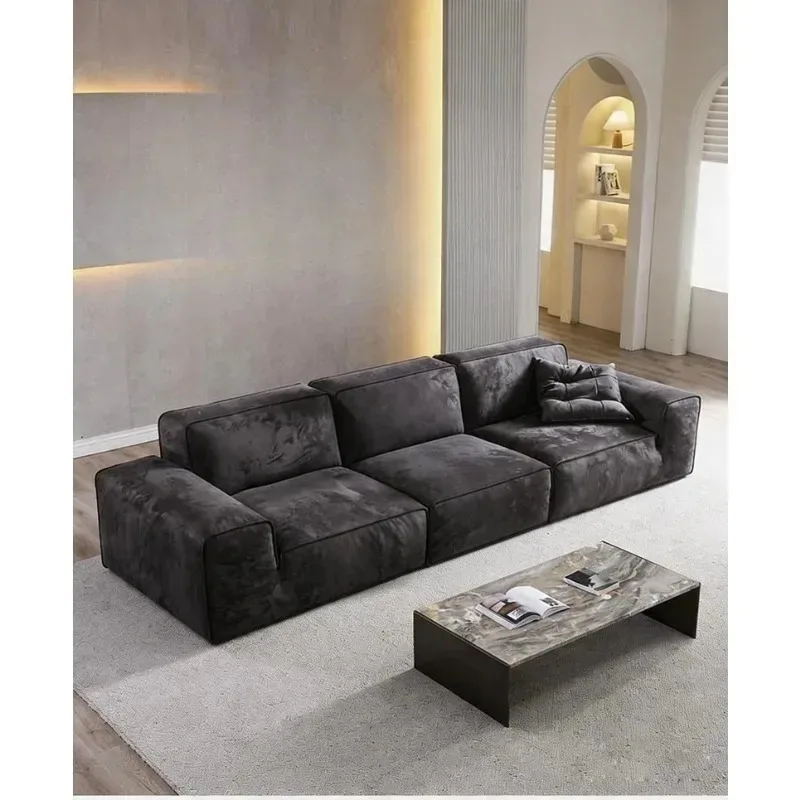 Frosted cloth black tofu block large sitting depth 3.2 meters fabric sofa living room