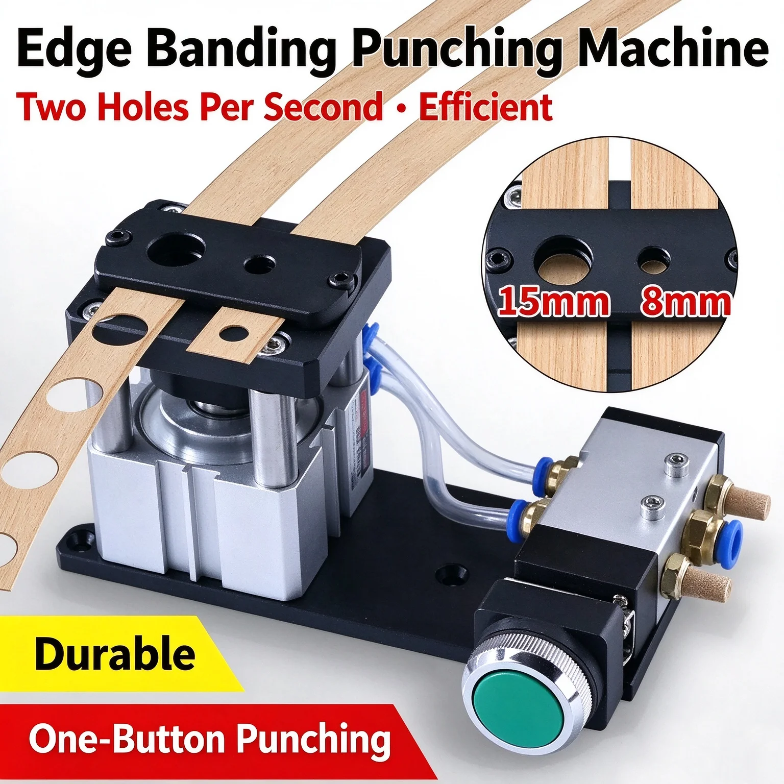 Edge Banding Puncher, Three-in-One Cap Punching Tool, 8mm/15mm Double-Hole Pneumatic Punching Machine, Screw Hole Cover Sticker