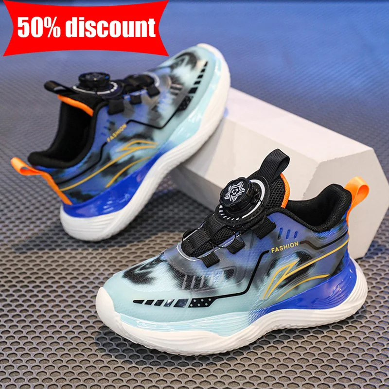 

Childrens Sports Shoes Rotating Buckle Outdoor Lightweigh Soft Soled Running Shoes Student Training Non Slip Cushioning Sneakers