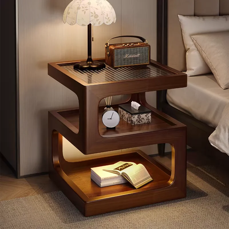 

Creamy Minimalist Solid Wood Bedside Table - Creative Side Cabinet for Bedroom, Living Room Sofa, Small Coffee Table