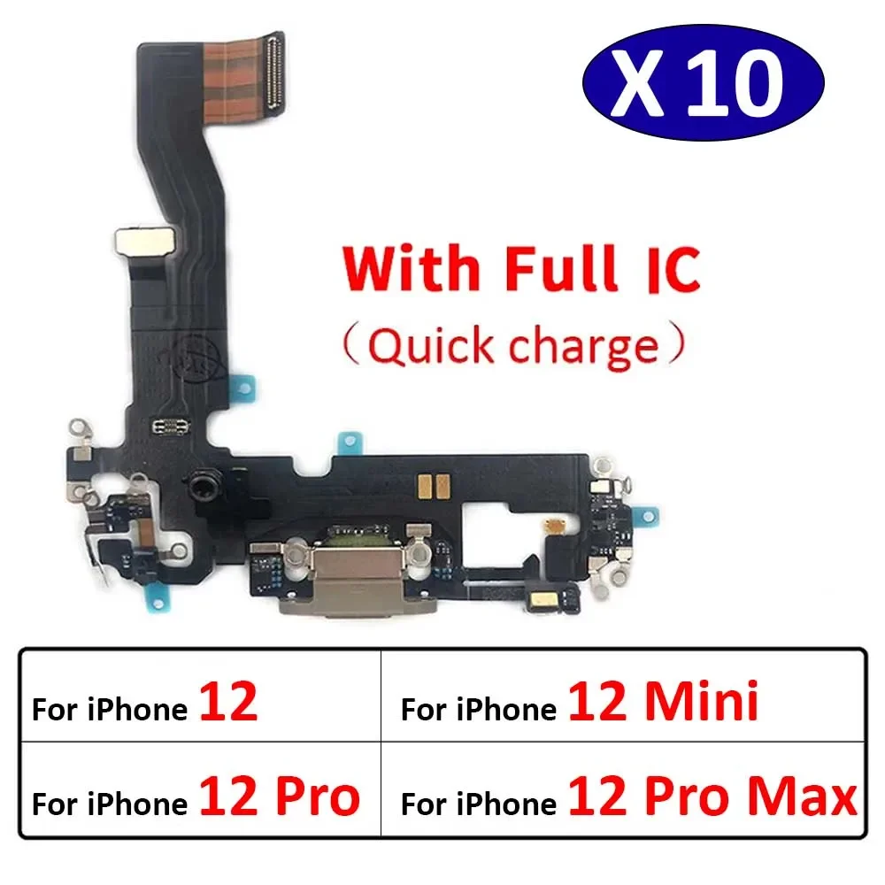 10Pcs/Lot, New For iPhone 12 Pro Max 12 mini USB Charging Port Mic Microphone Dock Connector Board Flex Cable Repair Parts