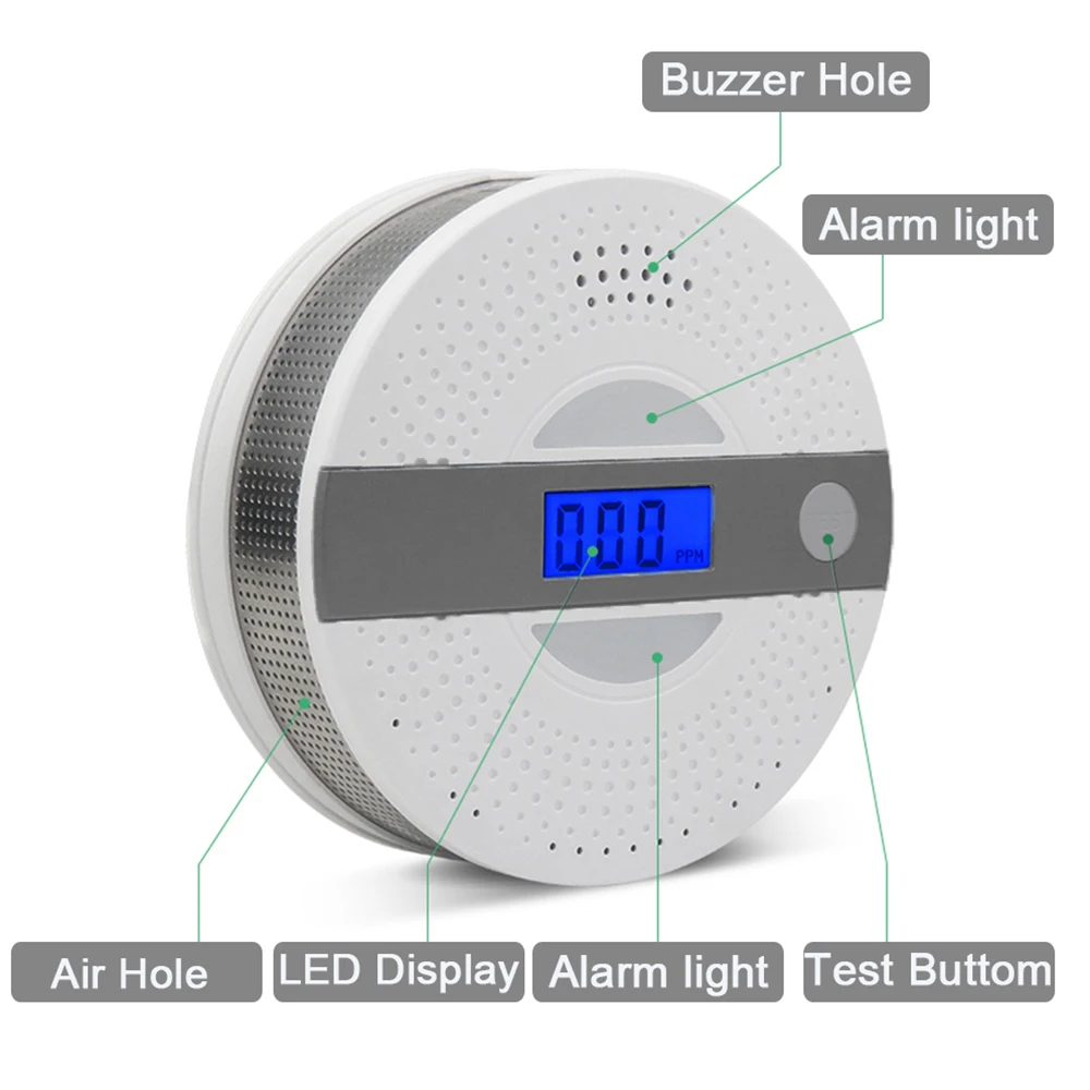 SUMRING 2pcs Independent Household Smoke Alarm Detector and Combination CO Gas Carbon Monoxide Detector For Home Security