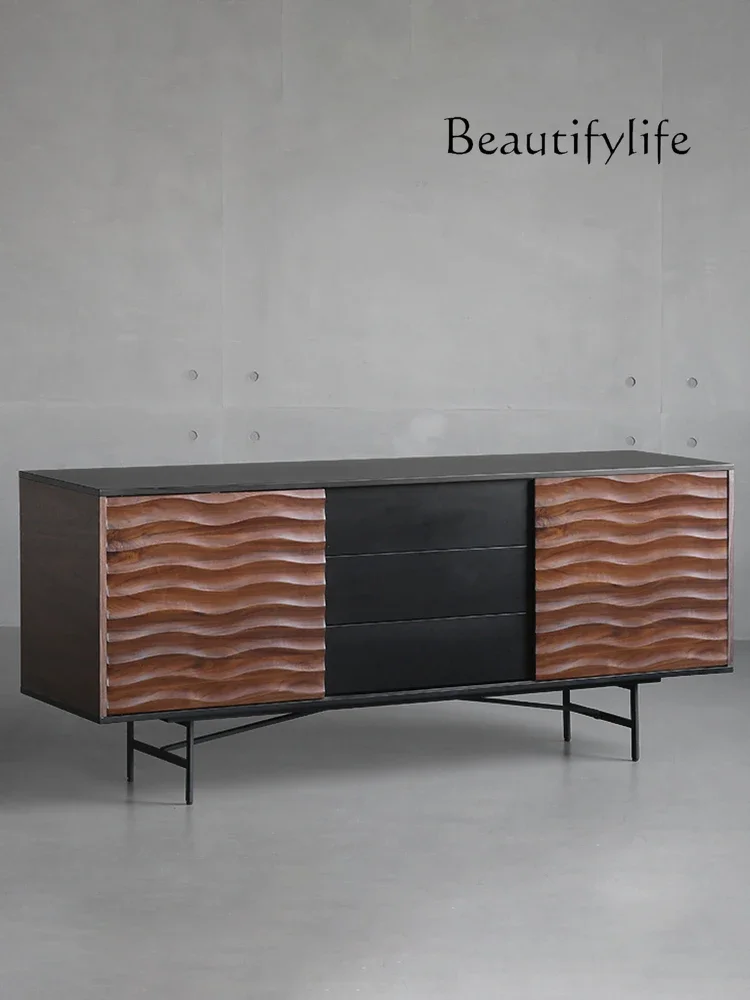 

Italian Minimalist Living Room Home TV Cabinet Small Apartment Nordic Retro Black Walnut Wood Sideboard Cabinet