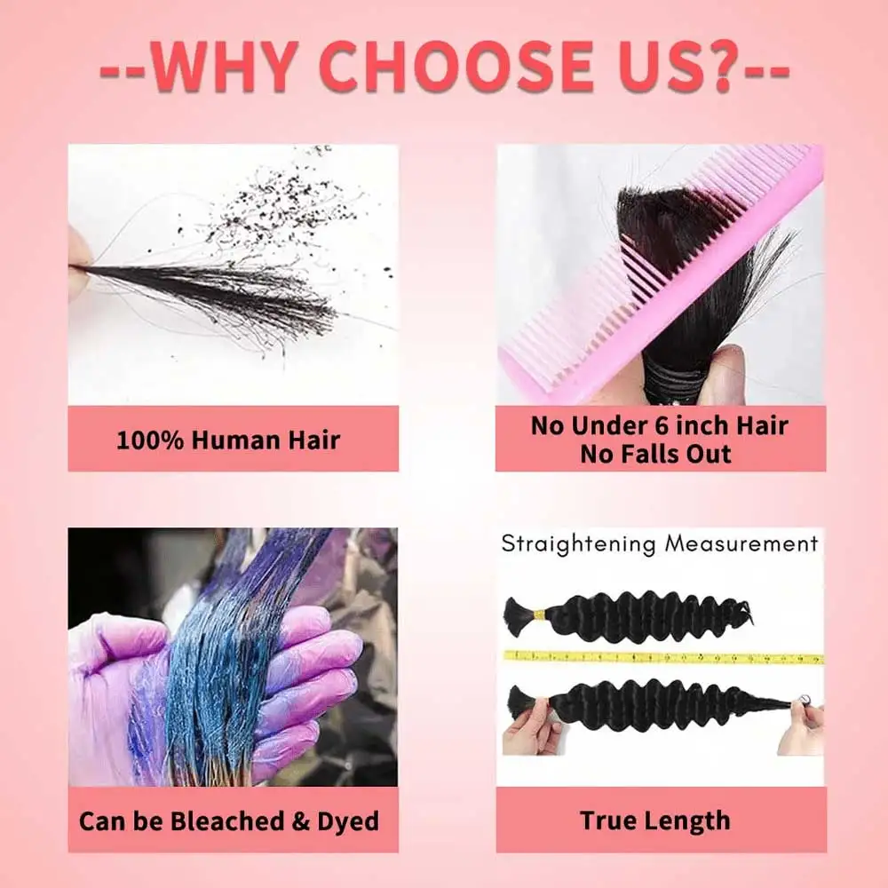 2 Bundles Human Braiding Hair for Boho Braids 14Inch 100G 10A Brazilian Virgin Deep Wave Bulk Human Hair for Braiding