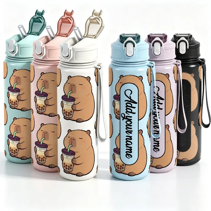 750ml Customized Name Cute Dolphin Design Leakproof Insulated Sports Water Bottle for Gym Hiking Cycling Office School Ideal Gif