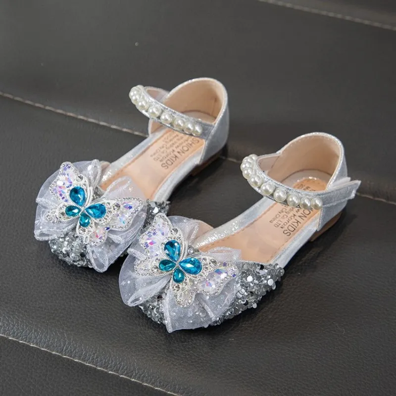 Summer Girls Sandals Fashion Sequins Rhinestone Bow Girls Princess Shoes Baby Girl Shoes Flat Heel Sandals Size 21-36