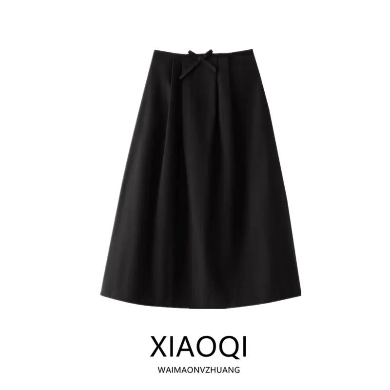 

High Waist Midi Skirt Women's Versatile Knot Decorated f Body Skirt Spring Summer New Arrival A-Line Skirt
