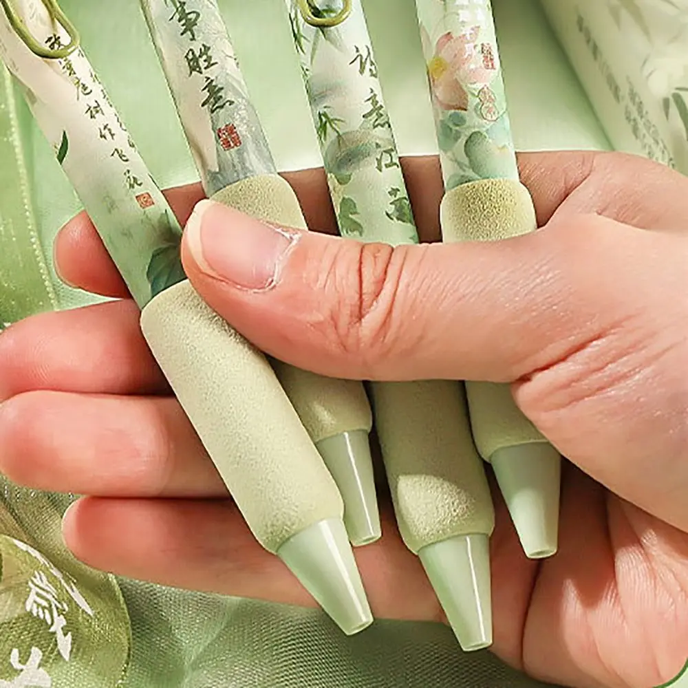 4PCS/Set Creative Soft Grip Gel Pen Press Type 0.5mm Black Ink Neutral Pen Butterfly Patch Signature Pen School Office