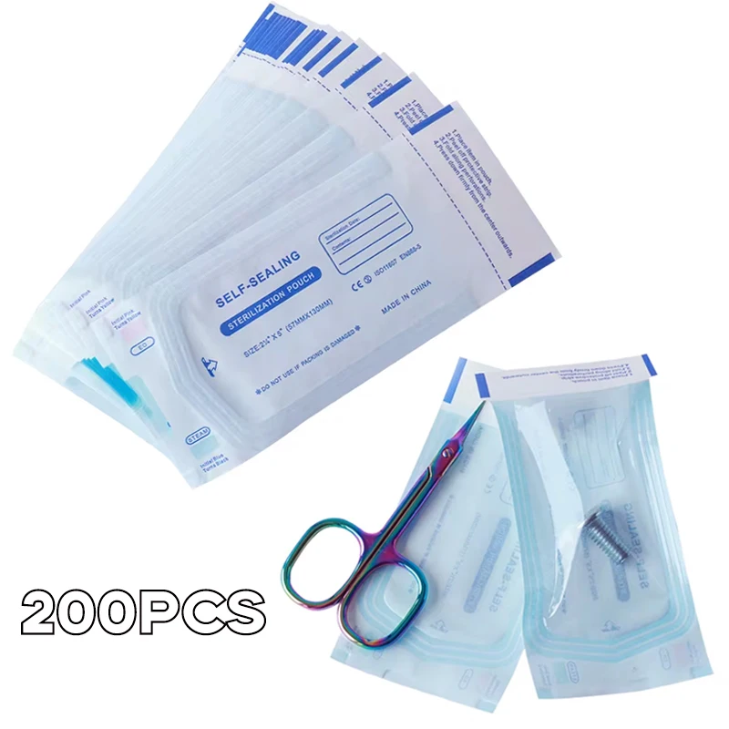 

200Pc Self-sealing Sterilization Pouches Bags 5Sizes Disposable Nail Art Tattoo Accessories Manicure Supplies Clean Storage Bags