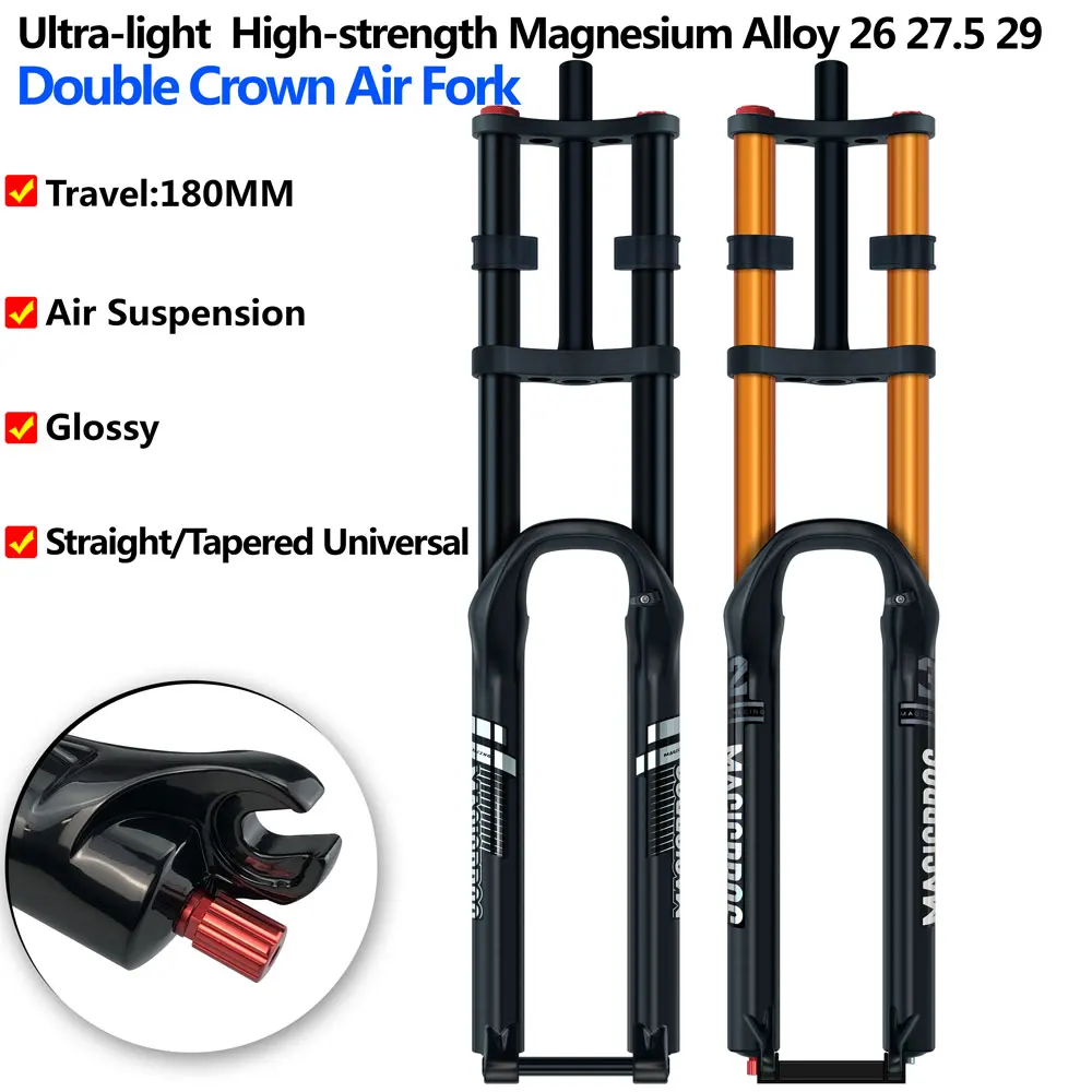 MAGICBROS Double Crown Air Suspension Fork 26 27.5 29 inch QR Thru Axle 15*100 / 110MM Electric E Bike Mountain Bicycle Air Fork