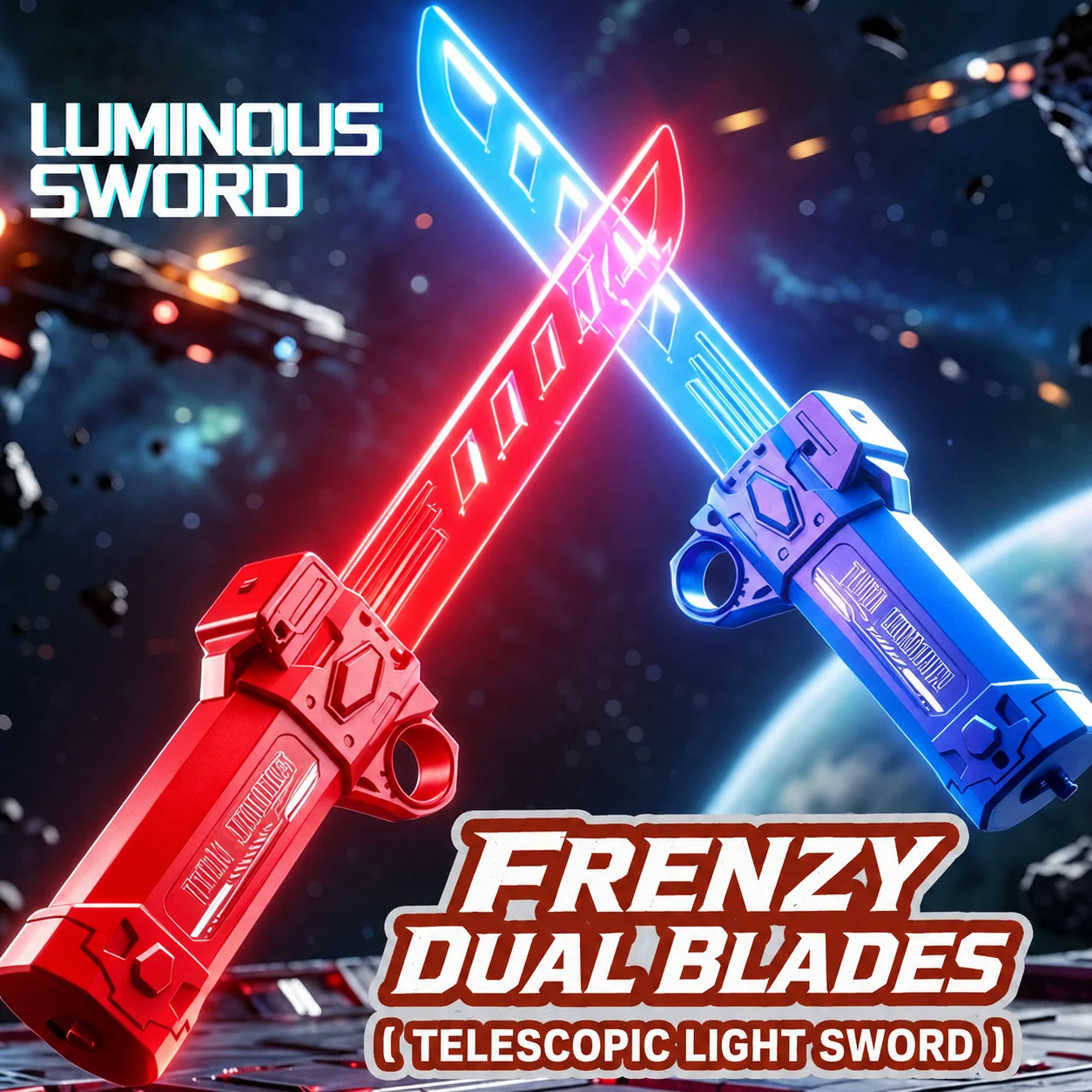 Outdoor Toys LED Luminous Retractable Light Sword Toy Double Blade Spinning Glowing Saber Kids Battle Sword Outdoor Cosplay Gift