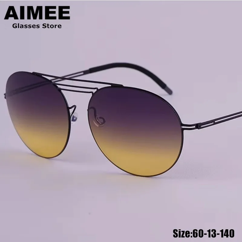 Round Pilot Polarized Sunglasses Screwless Titanium Eyeglasses Men's Fashion UV400 Sun Glasses Women Handmade Designer Eyewear