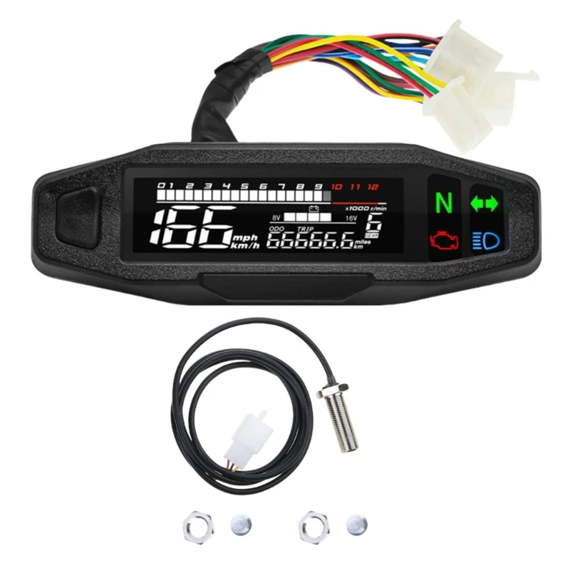 

652F Universally Motorcycle Digital Speedometer LCD Display Carburetor Odometer Sensors for Most Motorbike Model