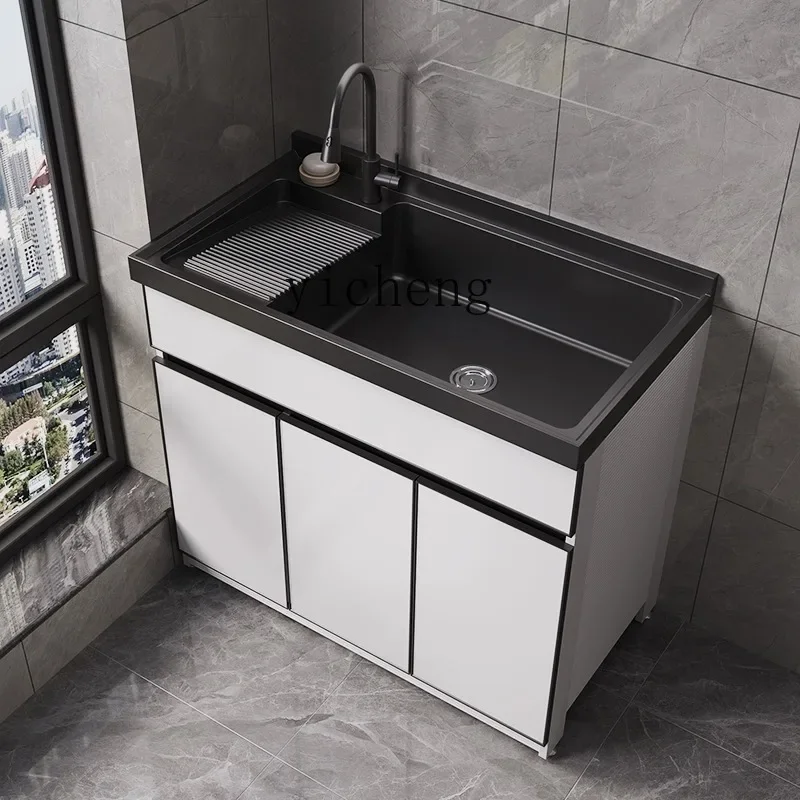 DSA  Aluminum Balcony Washing Machine Cabinet Combination significant other Pool Slot Integrated Flip Washbasin