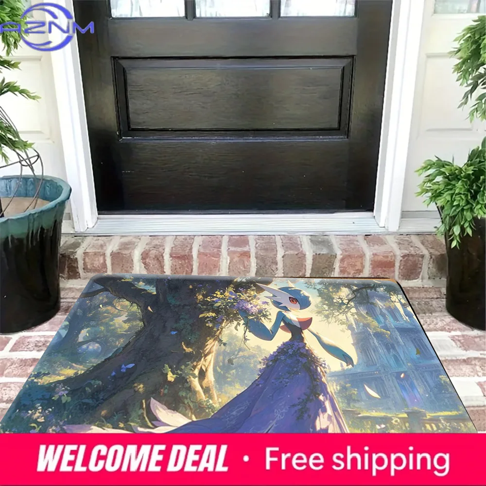 Fantasy Castle Garden Gardevoir With Flower Bouquet Soft Non Slip Absorbent Home Entryway Bathroom Decor Doormat Rug