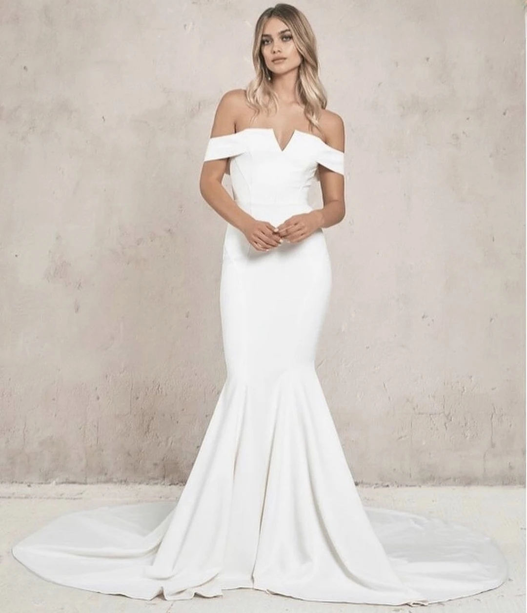 Vestido de Novia con hombros descubiertos para mujer, precioso Vestido de sirena de manga corta, impresionante, personalizado a las medidas 2024