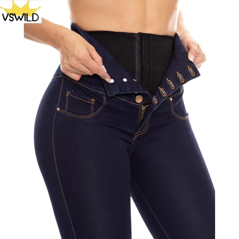 

Colombian Butt Lift High Waist Jeans With Internal Girdle Hiigh Waisted Leather Jeans Large Buttocks With Zipper Access Control