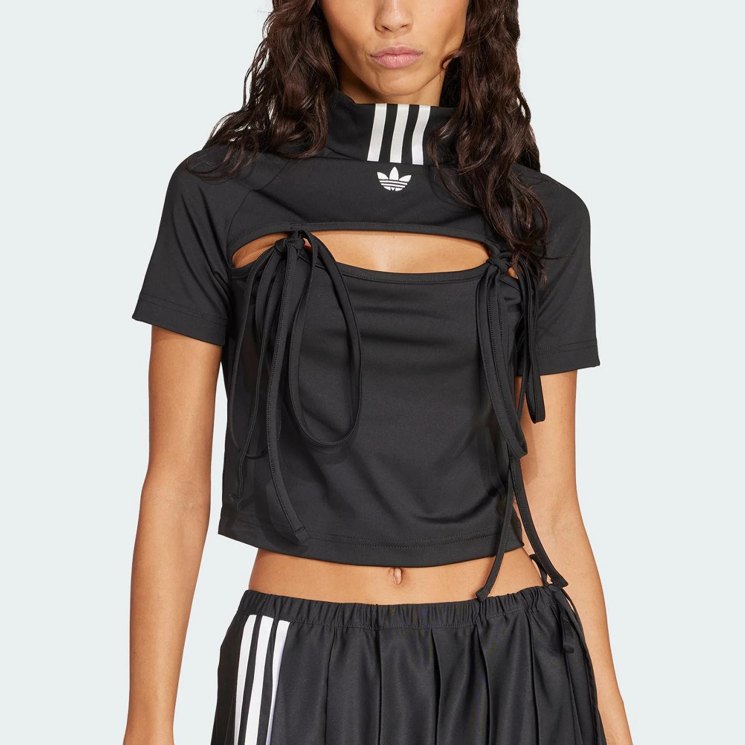 Adidas genuine Three Leaves Women's Slim Satin Ribbon Cutout Short Sleeve JX2537