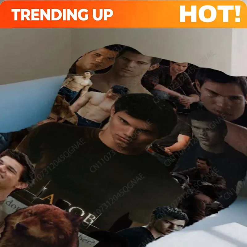 Custom Twilight Saga Jacob Black Throw Blanket - Soft Flannel Bedspread With Edward & Jacob Portraits, -Wrinkle All-Season Beddi