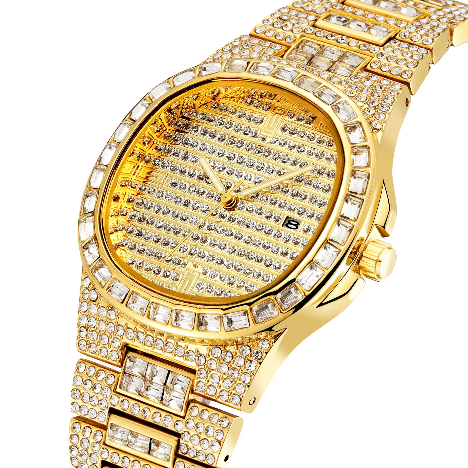 

Hip Hop Men Iced Out Watches Luxury Date Quartz Wrist Watches with Micropave CZ Watch for Women Men Jewelry Gold Watch Clocks