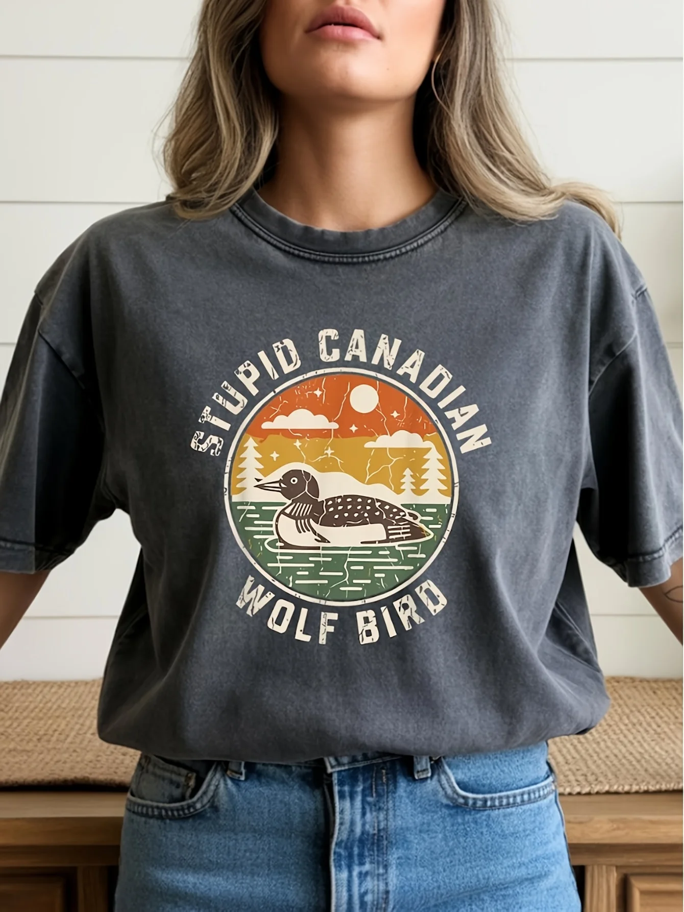 Canadian Wolf Bird Ice Hockey Theme T-shirt - Stupid Canadian Wolf Bird Series Shirt with Intense Fighting Slogans