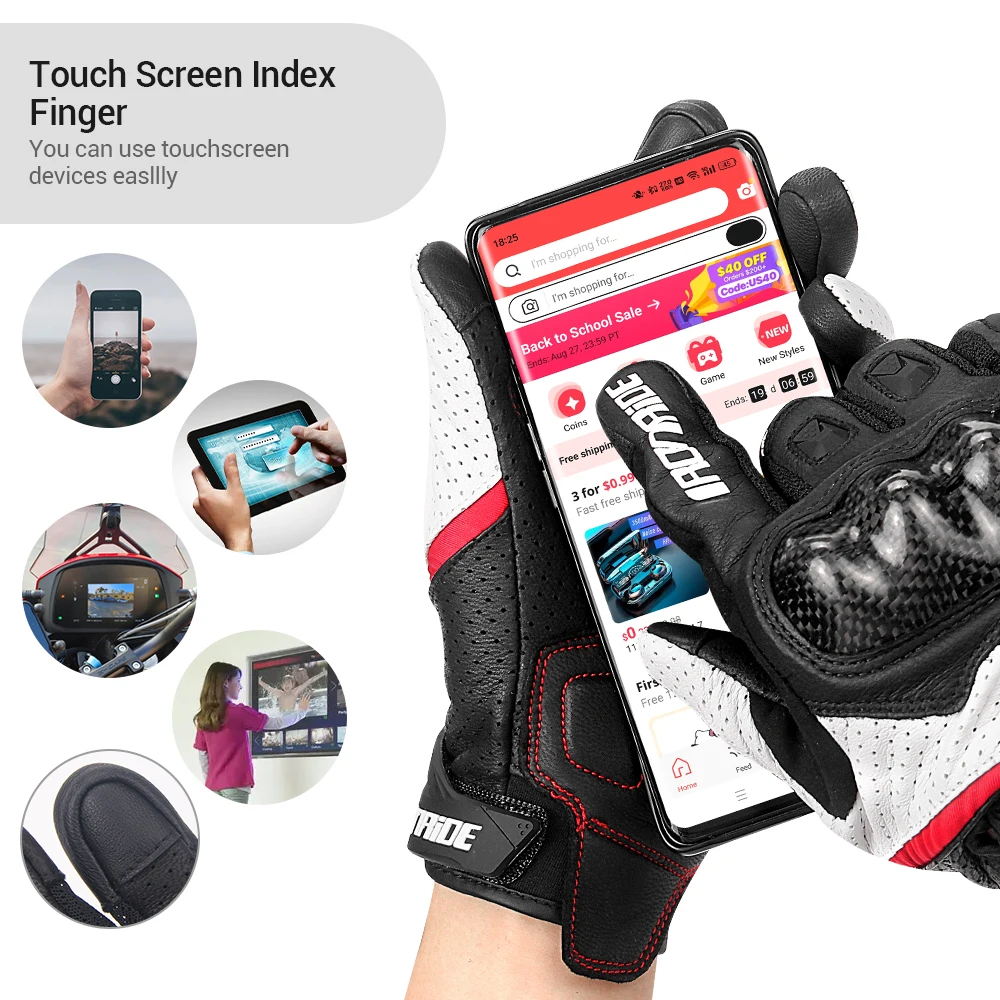 Carbon Fiber Motorcycle Gloves Cowhide Leather Motorbike Motocross Gloves Anti-slip Protective Gear Touch Screen Guantes Moto