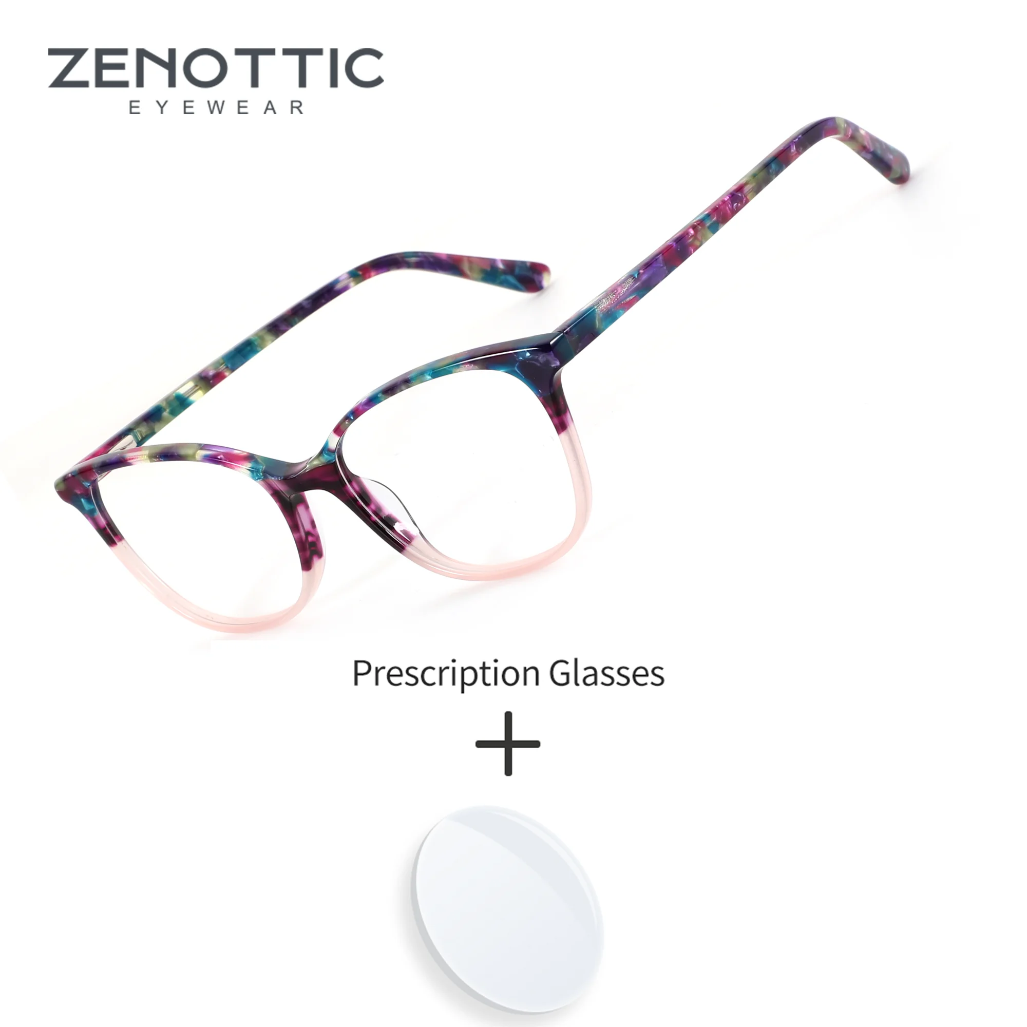 ZENOTTIC Woman Square Handmade Acetate Progressive Multifocal Glasses Anti-Blue Light Round Photochromic Prescription Eyewear