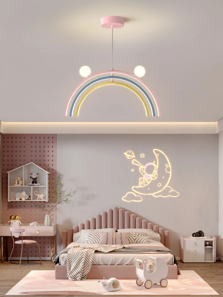 Creative Rainbow LED Chandelier Lighting Modern Nordic Children's Study Room Art Hanging Lamp Bedroom Girls Home Deco Fixtures