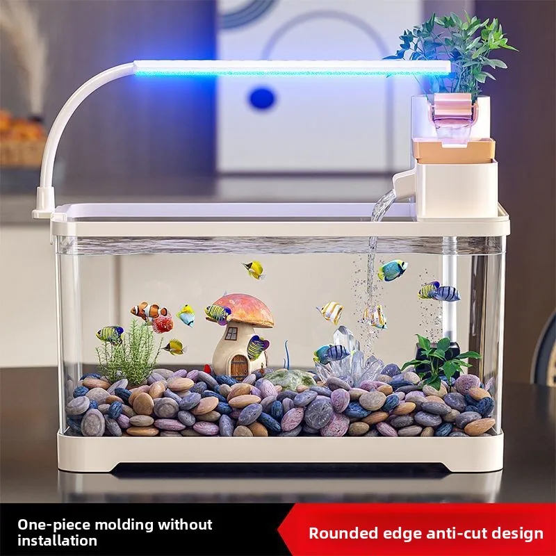 2026 All In One Plastic Ornamental Fish Tank With Filter Oxygen LED Landscape Lighting Mini Desktop Goldfish Cultivation Device