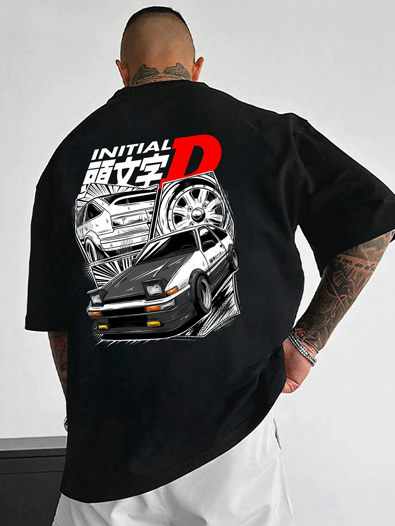 Men's short-sleeved T-shirt, 100% polyester fabric, printed with car heat transfer patterns