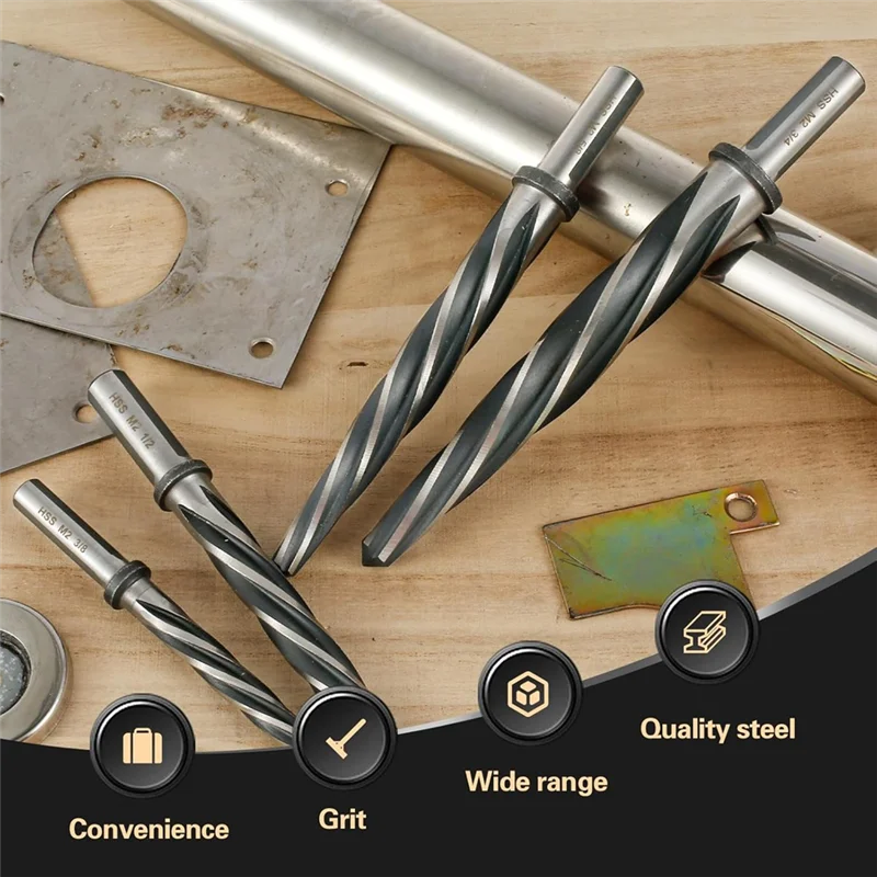 

J1UL1N 4Pcs Bridge Construction Reamer Drill Bit,3/8In 1/2In 5/8In 3/4In HSS Taper Chucking Reamer For Steel Metal Wood Plastic
