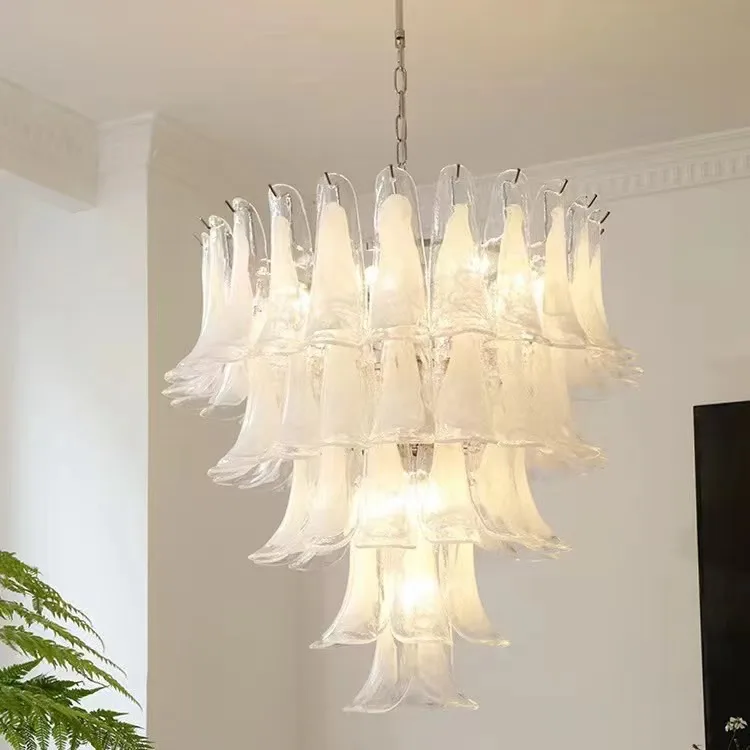 

French Style Living Room Chandelier Elegant Foggy Glass Light Minimalist Villa Restaurant Luxury Fixture
