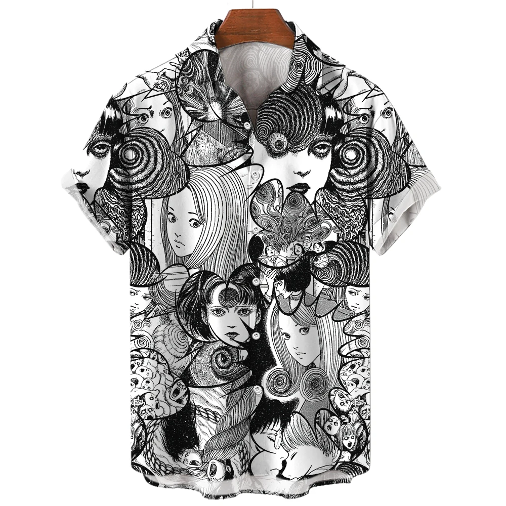 Japanese anime pattern shirts 2023 summer new men\'s shirt 3D printing horror print Hawaiian clothing personalized design men top