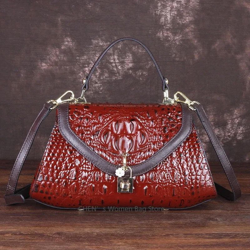 

Retro Alligator Pattern Genuine Leather Women's Handbags 2025 New Cowhide Large Capacity Shoulder&crossbody Bags
