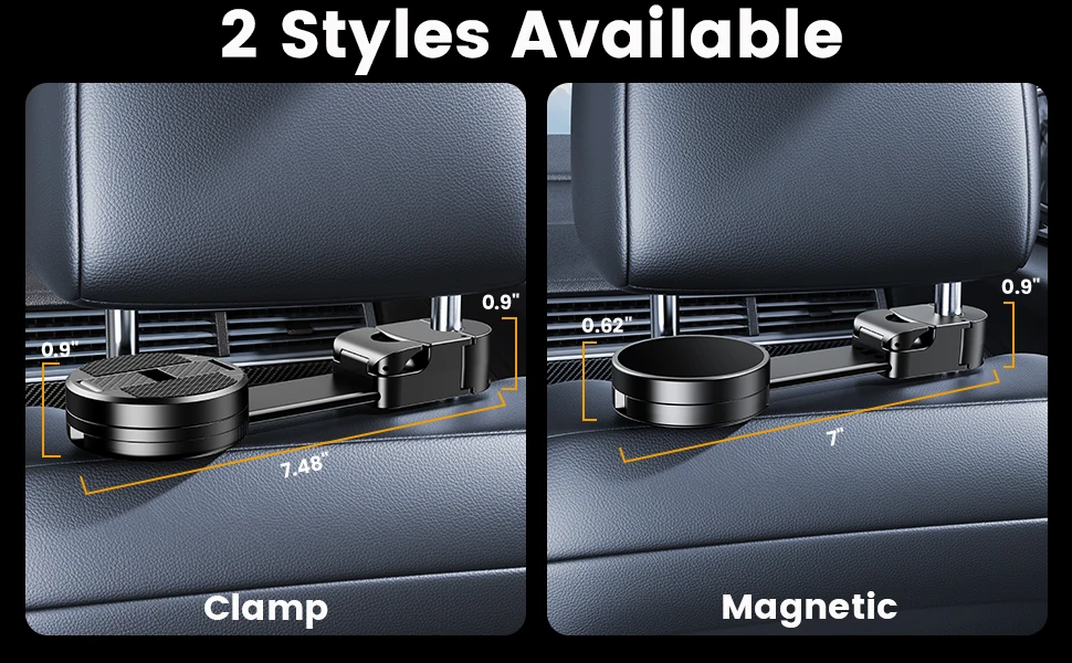 xuenair headrest phone holder with 2 styles available, clamp or magnetic magsafe phone holder