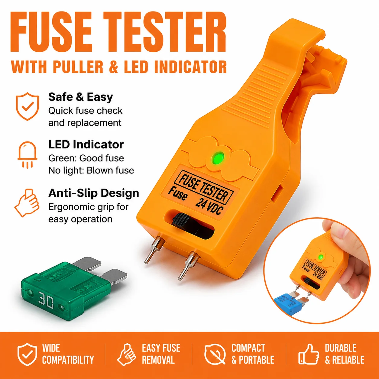 Universal Fuse Tester Multifunctional Portable Checking Blade Fuse Checker Puller Tool Auto Fuse Tester Car Accessories