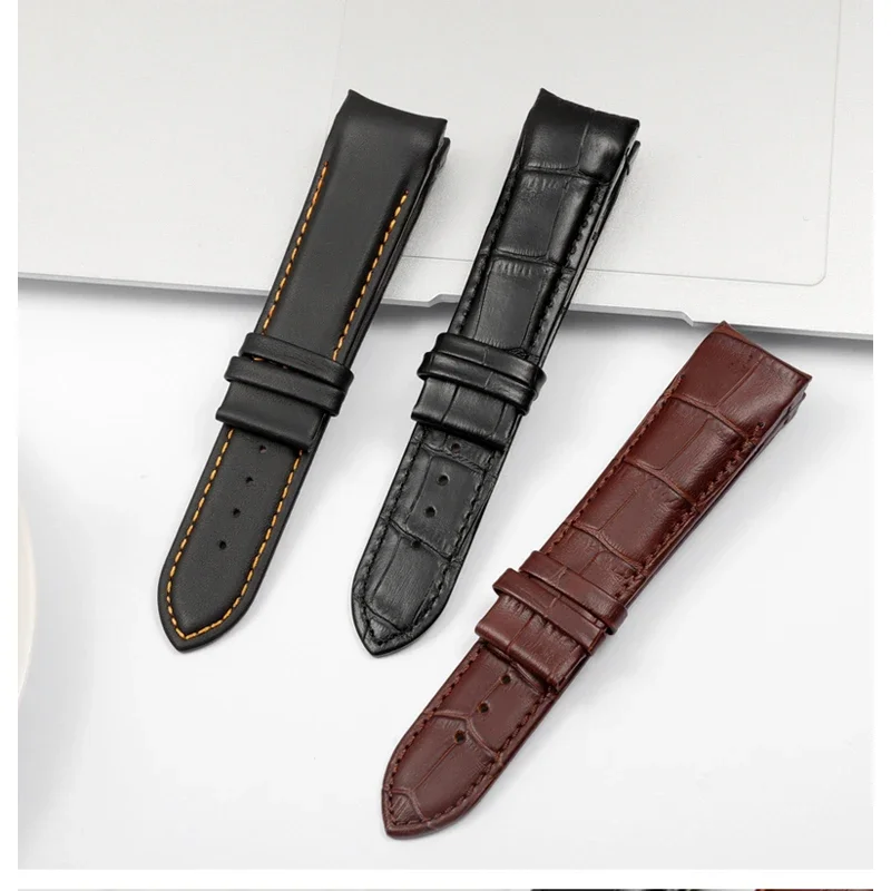 For Tissot T035 Butterfly Steel Buckle Calfskin Strap Bracelets Genuine Leather Watch Band Curved End Replacement 22mm 23mm 24mm