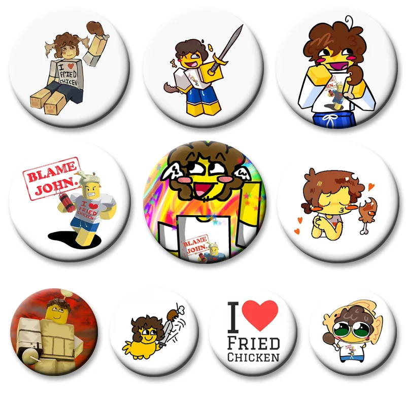 

Game Character Button Pins I Love Fried Chicken Shedletsky Anime Brooch Round Display Cartoon Badge for Backpack Accessorie Gift