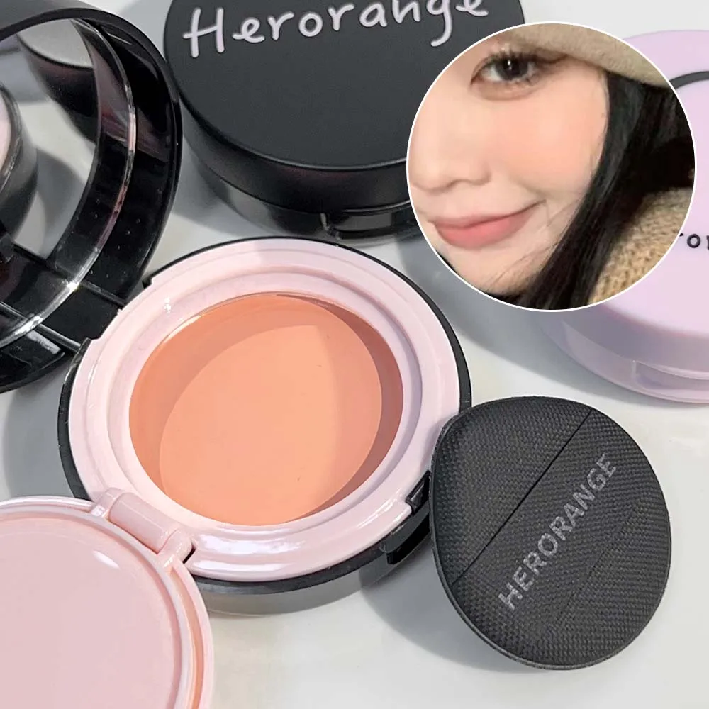 Moisturizing Air Cushion Powder Blusher Mud with Puff Soft Fog Whitening Natural Brightening Face Blush Cream Cheek Blush Makeup