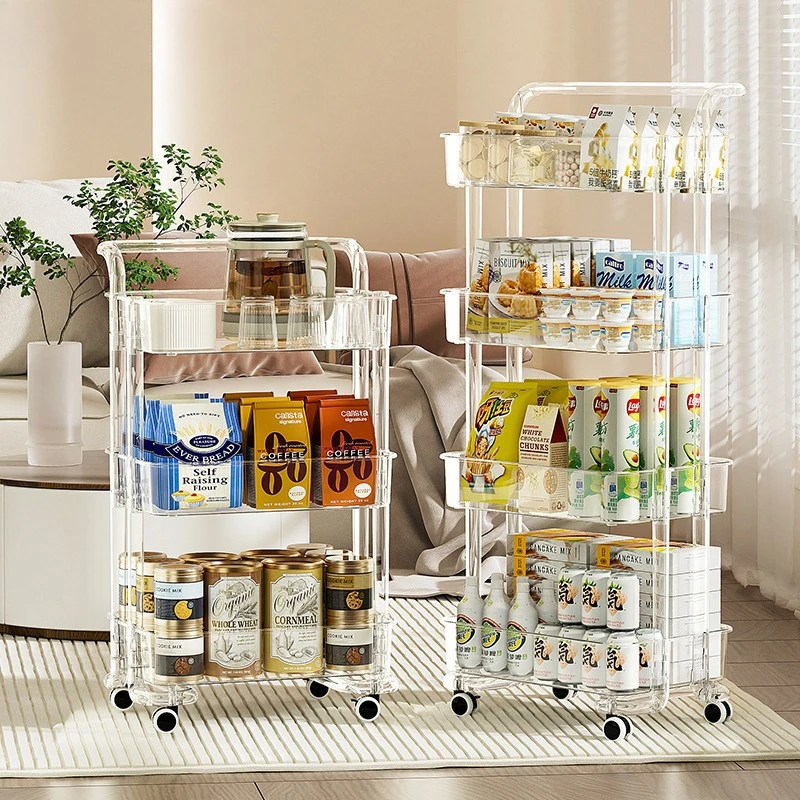 Plastic Transparent Small Cart, Living Room Multi-layer Storage Rack, Floor To Ceiling Bedroom, Movable Bathroom Storage Rack
